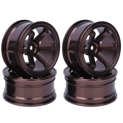4pcs Aluminum Alloy RC Car Wheel Hub, High Strength Drift Model Part Accessories, Fit for 1/10 Flat Running RC Car (Coffee)