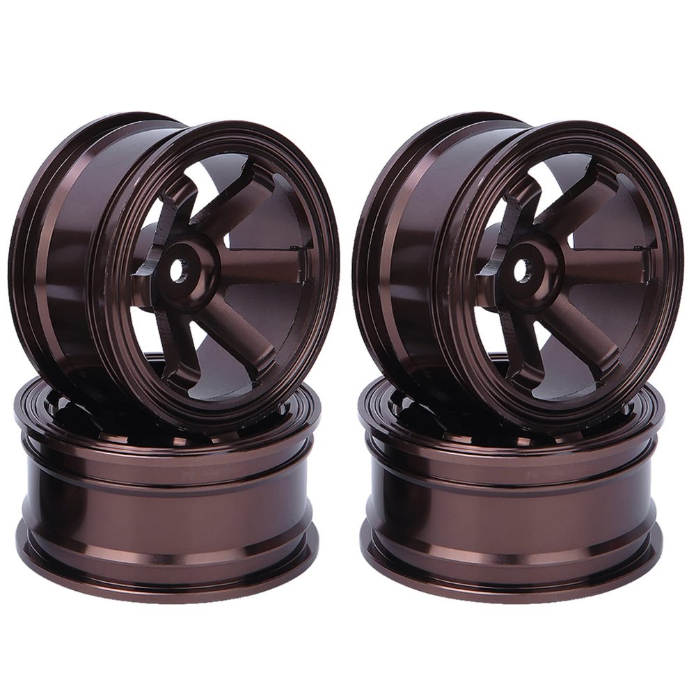 4pcs Aluminum Alloy RC Car Wheel Hub, High Strength Drift Model Part Accessories, Fit for 1/10 Flat Running RC Car (Coffee)