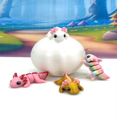 4pcs 3D Printed Articulated Mini Axolotl with Egg, Fidget Mini Axolotl Fidget Toy, Executive Desk Toy, Home Decor MA001
