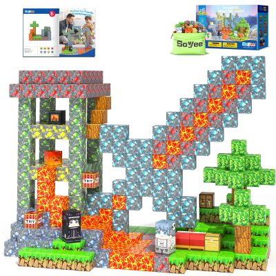 Soyee Magnetic Blocks - Build Mine Magnet World Forest Mine Set Magnet Building Blocks Kids Toys for 3+ Year Old Boys & Girls 1'' Magnetic Cubes STEM Sensory Building Toys Kids Game Xmas Gifts