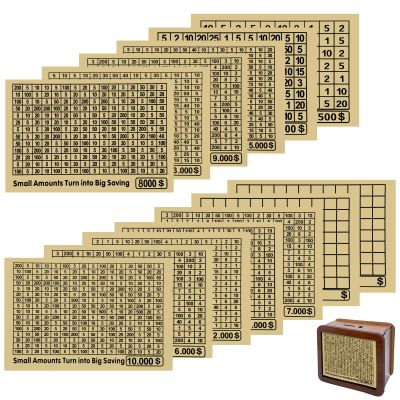 13Pcs 10,000 Money Saving Challenge Strategy Sheets, 10k Savings Track Charts, Digital Charts for Wooden Box Piggy Bank Cash-Box Supplies