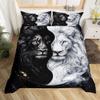 Wild Lion Couple Duvet Cover Set Toddler Size Tropical African Animal Bedding Set for Kids Girls Boys Teens Black and White Comforter Cover Lions Wildlife Quilt Cover,1 Pillowcase(No Comforter) view 1