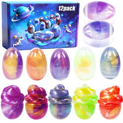 12 Pack Galaxy Slime Eggs Toys Kit,Super Soft, Non-Sticky Texture,Easter Eggs Ideal for Birthday Gifts for Girls and Boys, Party Favors, and Easter Basket Fillers