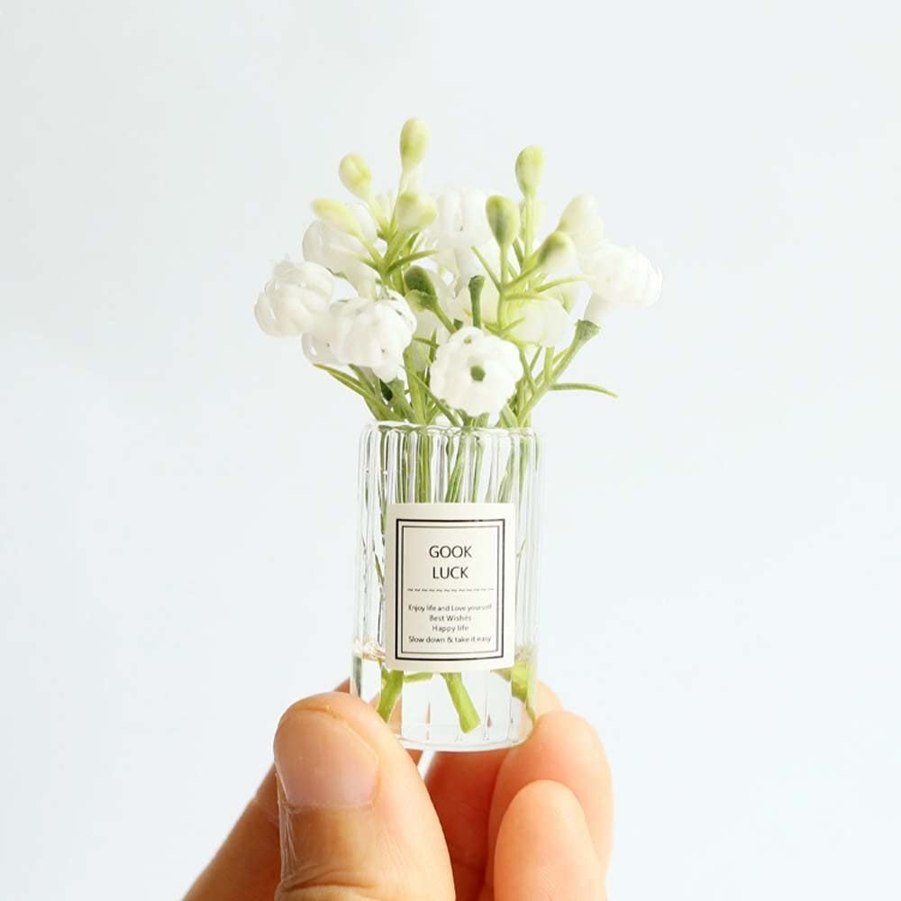 Dollhouse Miniature Flowers Doll House Mini Vase with Flower Potted Plant Flower Vase Model for DIY Micro Landscape Decoration Accessories(A)