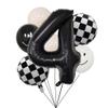 100% LIKED- 40 Black Four|Black & White Smiley Face Latex |Checkered Foil for Birthday Decorations, Smiley Face Party Deco, Baby Shower, 4th Birthday Party Supplies view 1