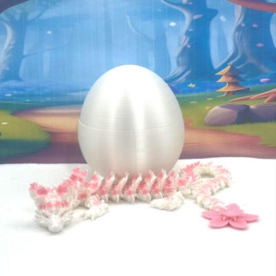 3D Printed Dragon with Dragon Egg, Articulated Dragon, 12" Pink and White Cherry Blossom Dragon, Fidget ADHD Autism Toy, Desk Toy D017- PNK-CLS