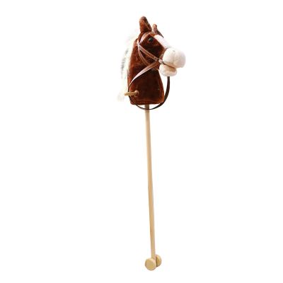 Kokiya Stick Horse Wooden Pole with Wheel,Pretend Play,Fun with Realistic Sound Effects, Hobby Horse for Kids Boys Girls Children, Coffee with Wheels