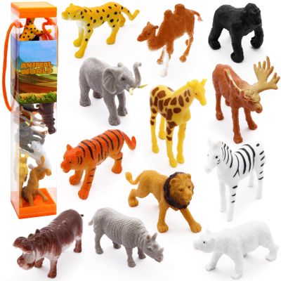 12 pcs Realistic Wild Jungle Animals Figurines Toys,Plastic African Jungle Animals Playset for Kids:Lion,Elephant,Giraffe-Ages 3, Gift for Christmas