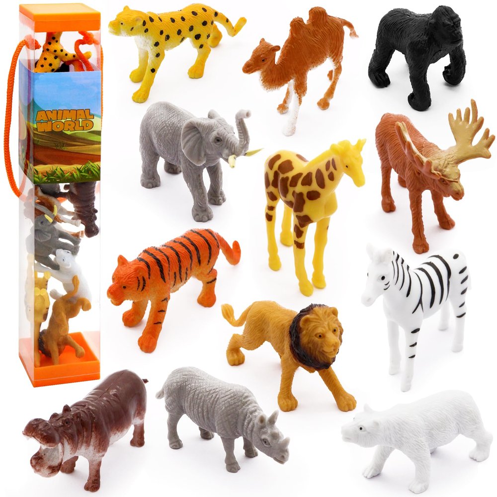 12 pcs Realistic Wild Jungle Animals Figurines Toys,Plastic African Jungle Animals Playset for Kids:Lion,Elephant,Giraffe-Ages 3, Gift for Christmas