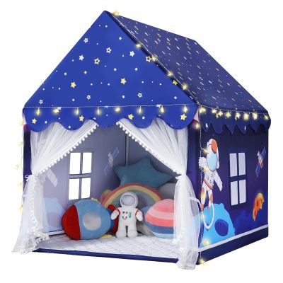 Wilwolfer Space Kids Tent Indoor: with Mat, Star Lights - Kids Play Tent Space Toys - Bedroom Decorations Astronaut Toys Rocket Ship (Blue)