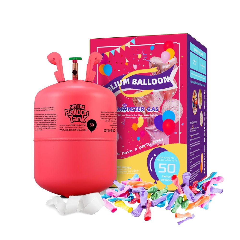 Monster Gas 13L Helium Tank For Balloons At Home, 14.9 cu.ft Balloon Helium Tank Up To 50 Latex Balloons, Small Helium Tanks