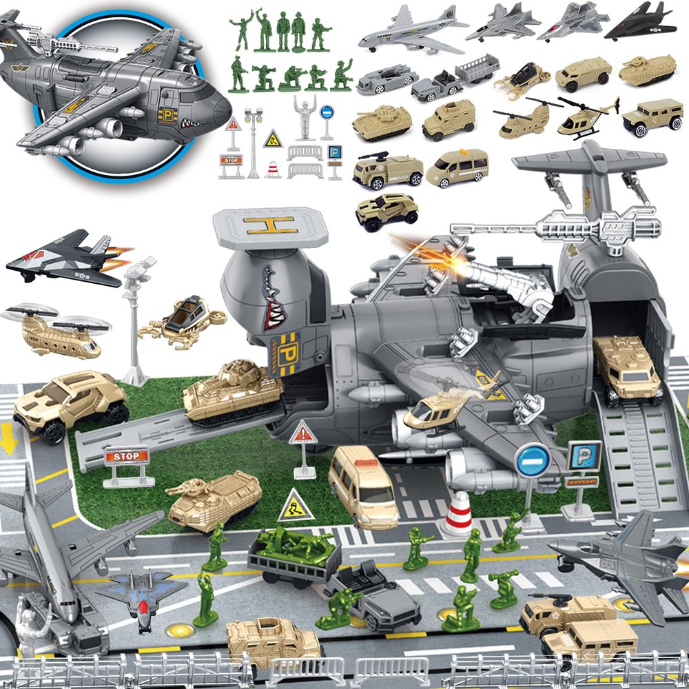 Frontoytall 48 Piece Army Toys, Jumbo Military Airplane, Fighter Jet Helicopter & Soldier Action Figures, Imaginative Play & Party Favors, STEM Toys for Kids Ages 3-12 (ASTM Certified)