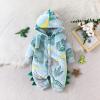ZINTAOZT Kids Animal Cosplay Costume Baby Boys Girls Hooded Long Sleeve Flannel Jumpsuit Funny Halloween Clothes Homewear (Dinosaur Blue, 3-6 Months) view 3