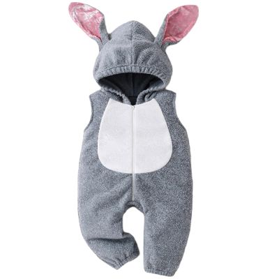 ZINTAOZT Kids Animal Cosplay Costume Baby Boys Girls Hooded Long Sleeve Flannel Jumpsuit Funny Halloween Clothes Homewear (Standard, 2-3T, Rabbit Grey)