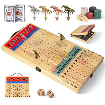 21 Inches Horse Racing Game, Horse Race Board Games with 11 Luxury Metal Horses,Thickened Wood Chessboard,Chips,Cards and Dice, Classic Wooden Table Top Board Games for Adults and Family