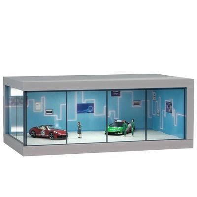 1/64 Scale Die-cast Model Car Display Case with LED Light and Acrylic Cover, Compatible with Famous Die-cast Cars, Miniature Car Model Display CaseModels and Figures Not Included (Blue Background)