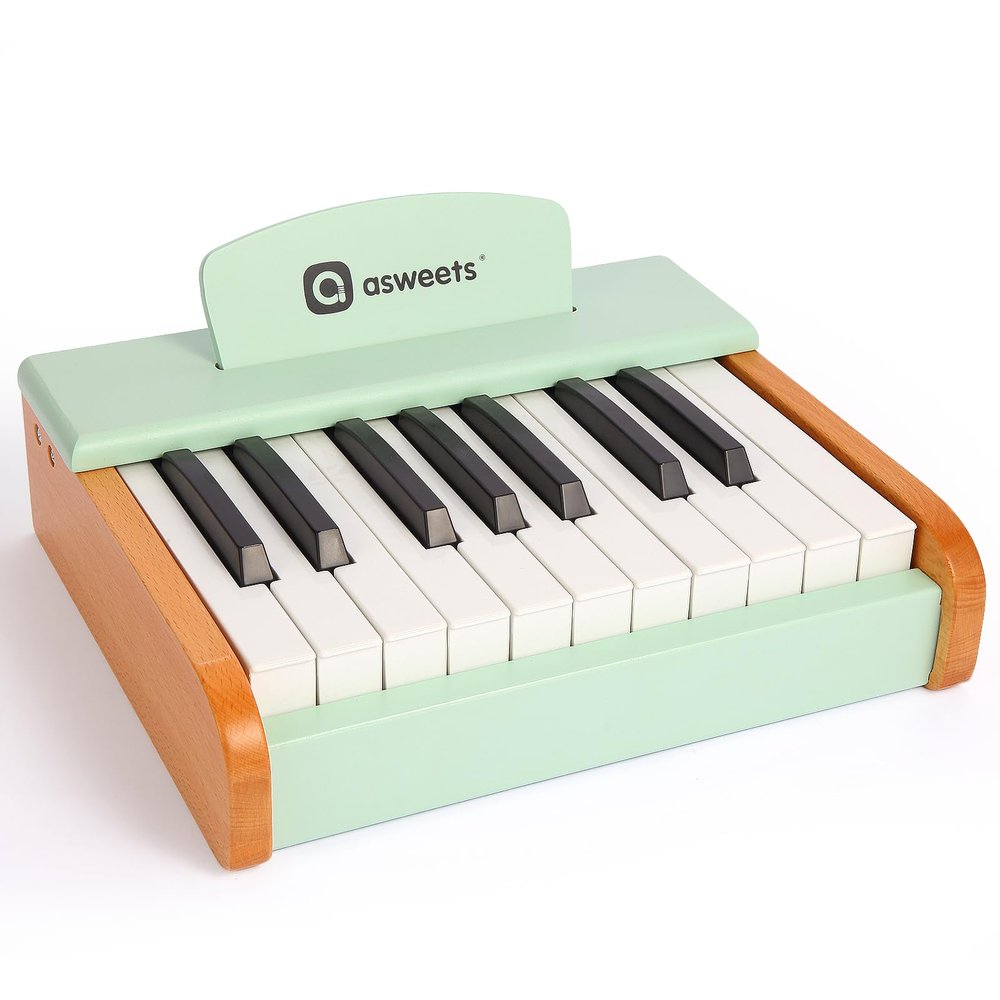 Asweets 18 Keys Piano Keyboard for Kids, Toddler Music Educational Instrument Toy, Wooden Piano for Toddlers Girls & Boys, Green