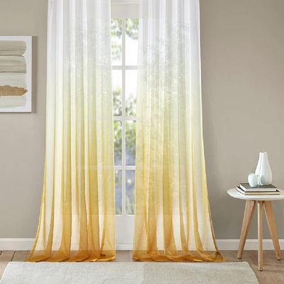 Iuokuby Simple Gradient Solid Color Transparent Sheer Curtains Home Decoration Drapes for Living Room Bedroom Bathroom(1 Panel, W 100 x L 102 inch, Yellow)