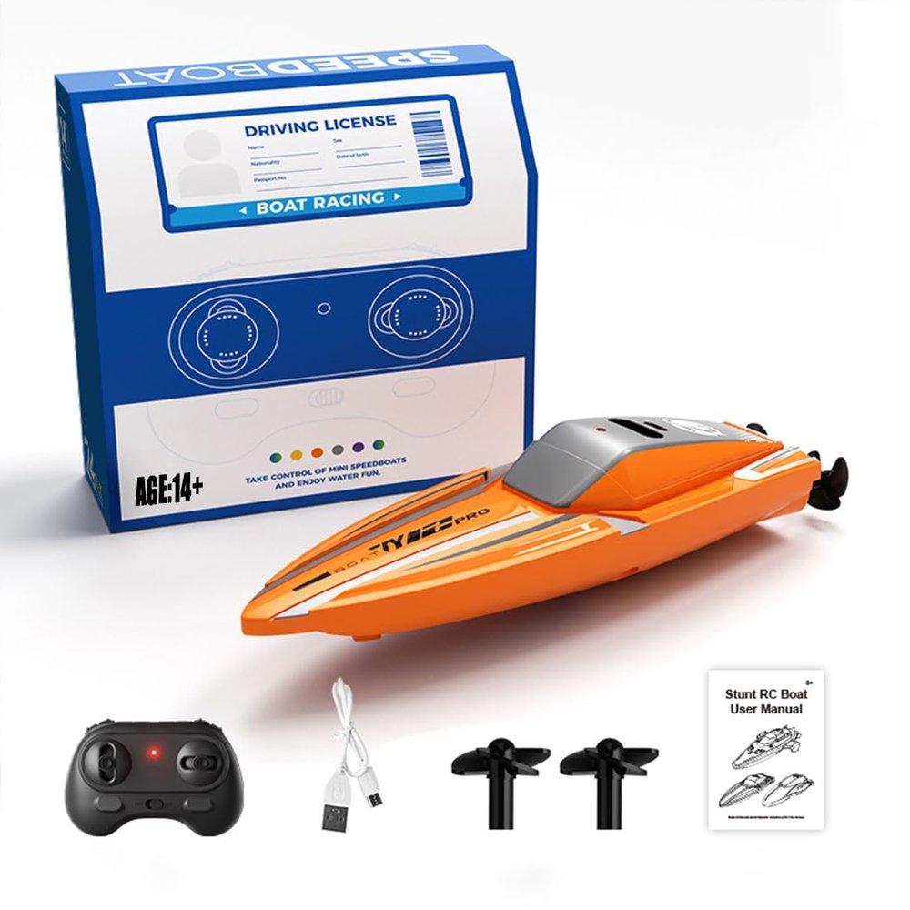 Aetheria Mini Remote Control Boat with Dual Motor & Dual Speed Modes, 1/43 RC Speed Boat Cruise for Lake River & Pool, Racing Sailboat for Adults 2024 Christmas - RTR Version