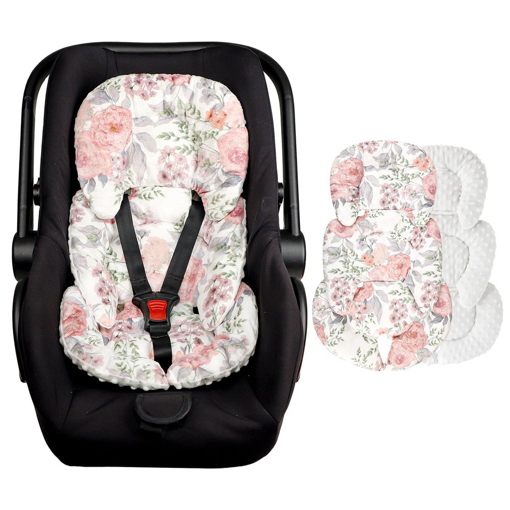 HNHUAMING Infant Car Seat Insert, Baby Car Seat Head & Body Support for Newborn, Ultra Soft Reversible Preemie Carseat Insert Cushion for Girls Boys, Fit Car Seat, Stroller, Swing, Bouncer, Pink