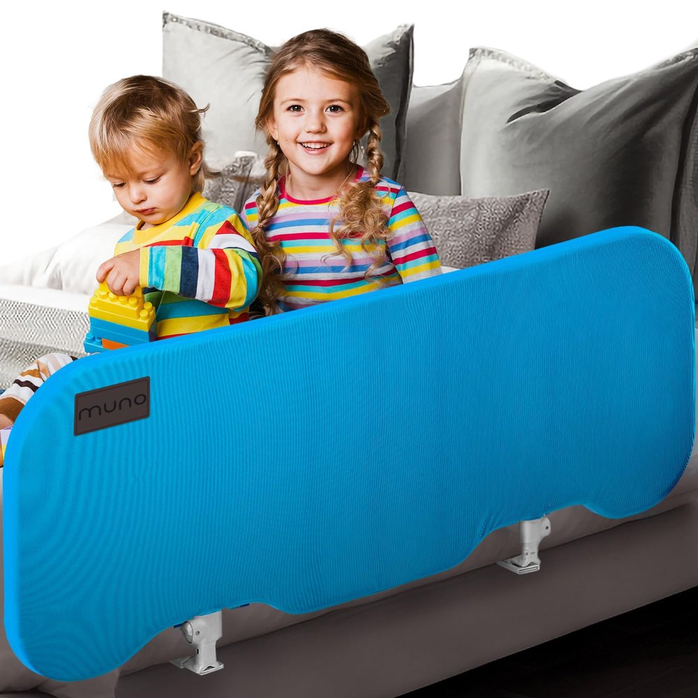Munokid 1 Pack Baby Travel Bed Rail Guard for Toddlers with Bag - Blue