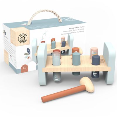 Speedy Monkey Tap Tap Hammer Bench Colorful Wooden Toy for Kids 1-3 Year Up, Develops Hand-Eye Coordination, Hammer Pegs Through Holes, Reversible Fun, Non-Toxic Paint , Engaging Educational Toy