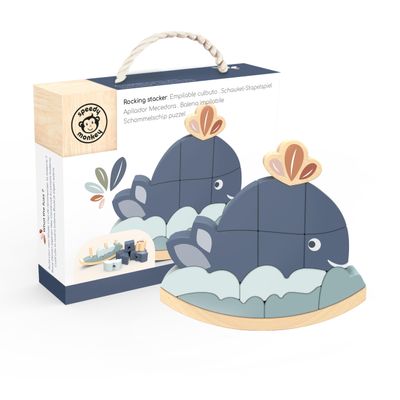 Speedy Monkey Rocking Stacker  Whale Balance Game, 13 Wooden Pieces, Fun Skill Challenge for Family, Develops Hand-Eye Coordination, Fine Motor Skills, Non-Toxic Paint, for Kids 2-6 Years
