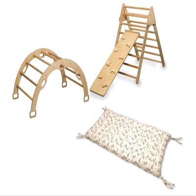 Montessori Wooden Climbing Frames | Indoor Climbing Set with Ramp & Cushion | Montessori Rocker with Pillow | Montessori Playground Climbing Set with Rockwall Ramp (Origami)