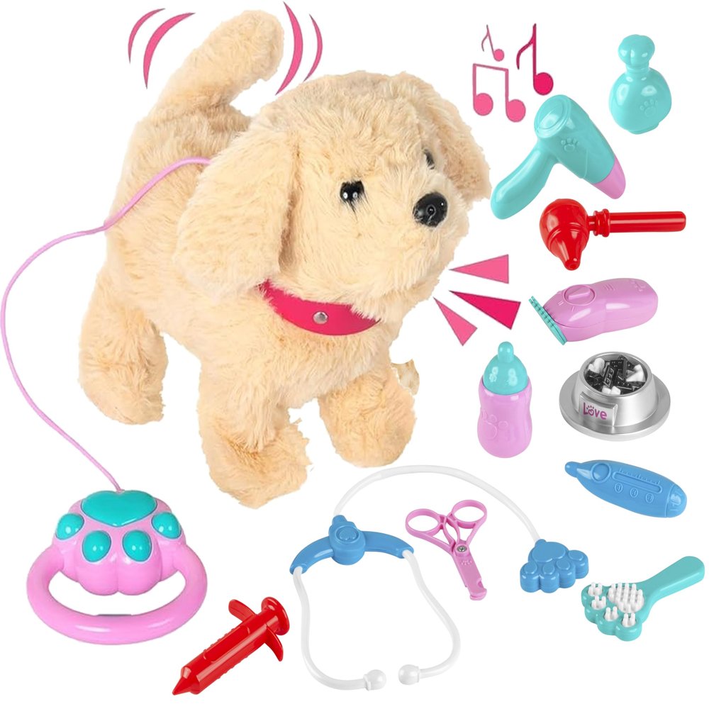 fash n kolor Electronic Plush Puppy Dog Walking Barking Toy Puppy with Remote Control Leash, Interactive Plush That Walks, Wags Tail, and Barks, Soft Pretend Pet for Kids Ages 3 4 5 6+ Girls & Boys