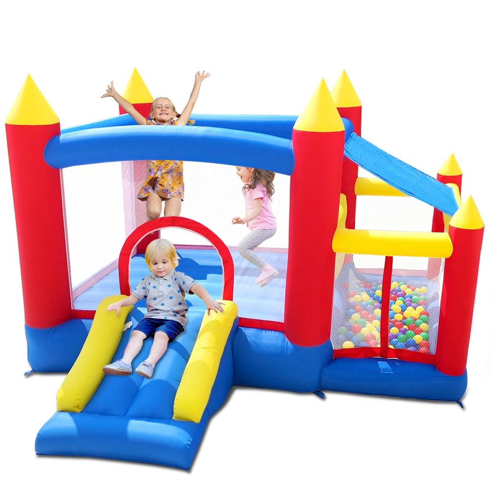 Baralir Inflatable Bounce House with Ball Pit Room for Kids 3-6, Indoor Bounce House with Slide, Blow Up Jumping Castle with Blower, Ball Pit with Sun Cover for Outdoor, Perfect for Kids Party
