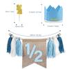 1/2 Birthday Boy Half Birthday Decorations High Chair Banner, 6 Month Girl Tassel Wood Bead Highchair Garland Blue view 2