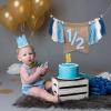 1/2 Birthday Boy Half Birthday Decorations High Chair Banner, 6 Month Girl Tassel Wood Bead Highchair Garland Blue view 3