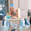 1/2 Birthday Boy Half Birthday Decorations High Chair Banner, 6 Month Girl Tassel Wood Bead Highchair Garland Blue view 4