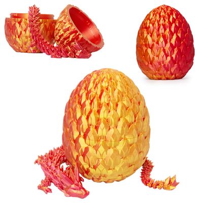 3D Printed Dragon Egg,Surprise Easter Basket Essentials with 12" Flexible Crystal Dragon Inside,Executive Desk Toys,Easter Basket Stuffers (Gold&Red-Dragon Egg)