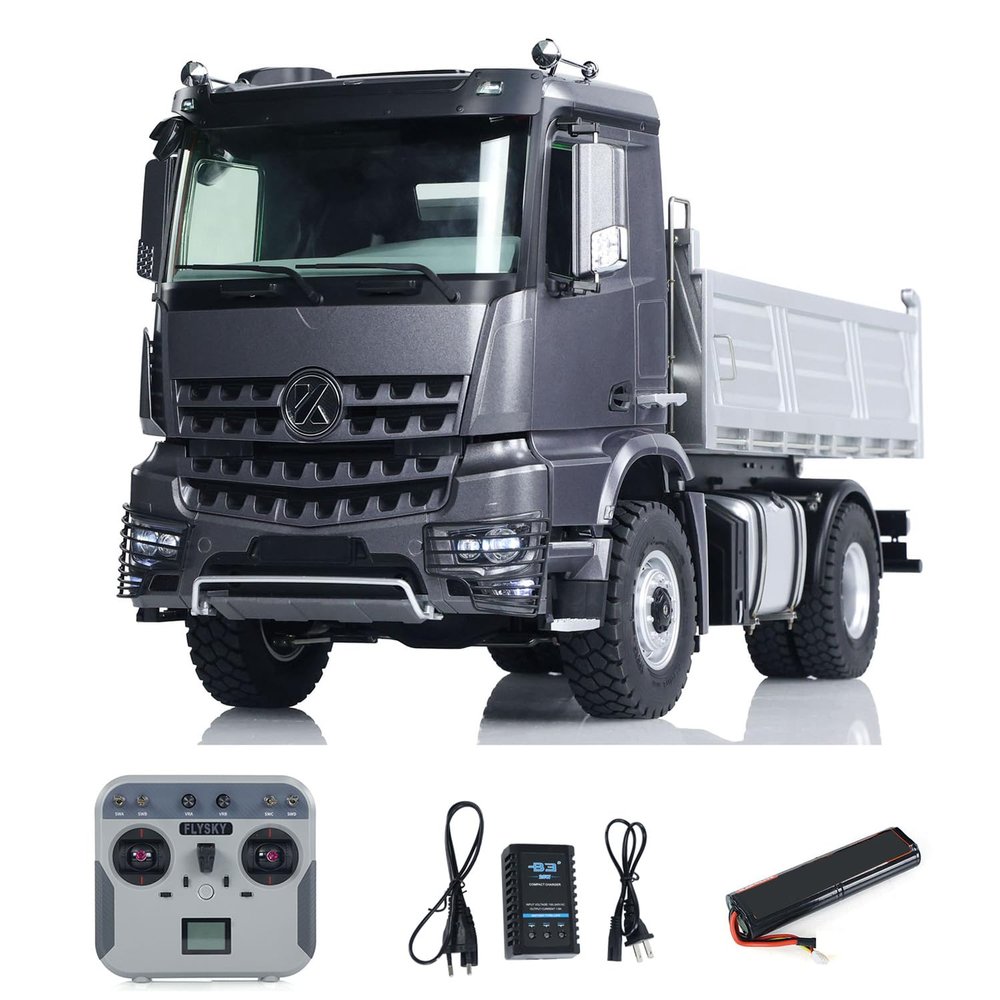 wheelfun 1/14 4x4 Kabolite 5701 RC Dump Truck Remote Control Dumper Car 2-Speed Transmission 3 in 1 Mainboard Motor Servo Sound Light Truck Model(Grey)