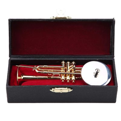 BAFOVY Miniature Trumpet Replica Musical Model with Stand, Miniature Musical Instruments Brass Instrument Ornaments, Miniature Trumpet 4 in with Stand, Brass Instrument Ornaments for Kids