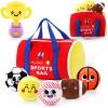 HyDren 7 Pcs My First Sports Bag Plush Toys Playset, Bulit-in Bell Sports Balls and Trophy for Kids Throwing Toys Gift for Boys Girls Early Education view 1