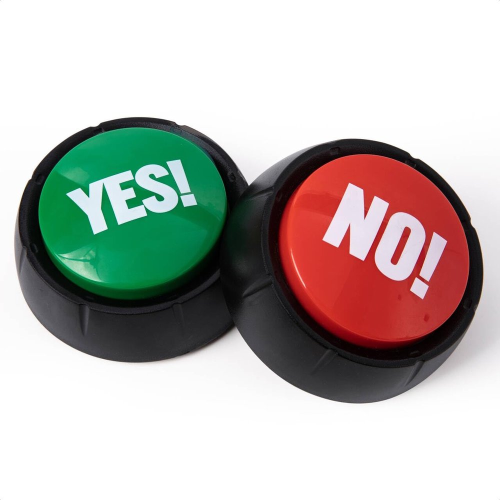 REFARICO Yes No Button for Quiz & Family Fun, Funny Button with Sound Effects, Desk Accessories, Gag Gifts for Men & Women - Yes & No