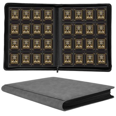 1000+ Pockets Trading Card Binder, 16 Pockets Trading Card Binder Ringless Side Loading Trading Card Album Folder for TCG,MTG,Sports Cards(Gray)