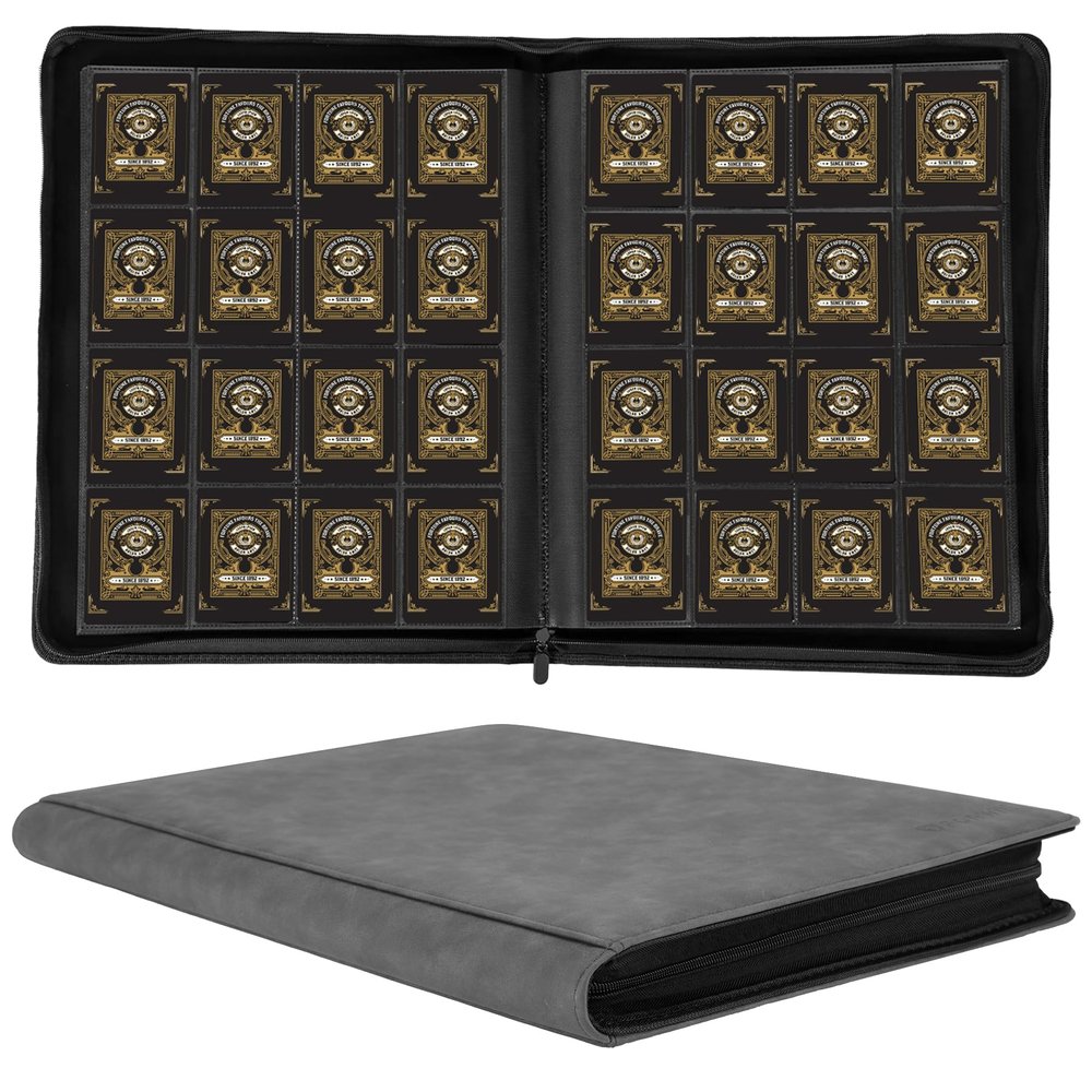 1000+ Pockets Trading Card Binder, 16 Pockets Trading Card Binder Ringless Side Loading Trading Card Album Folder for TCG,MTG,Sports Cards(Gray)