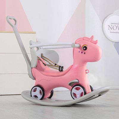 4 in 1 Rocking Horse for Toddlers 1.5-3Years, Baby Ride on Toy with Detachable Balance Board,Footrest and 4 Smooth Wheels, HDPE Material and 40 Swinging,Balance Bike