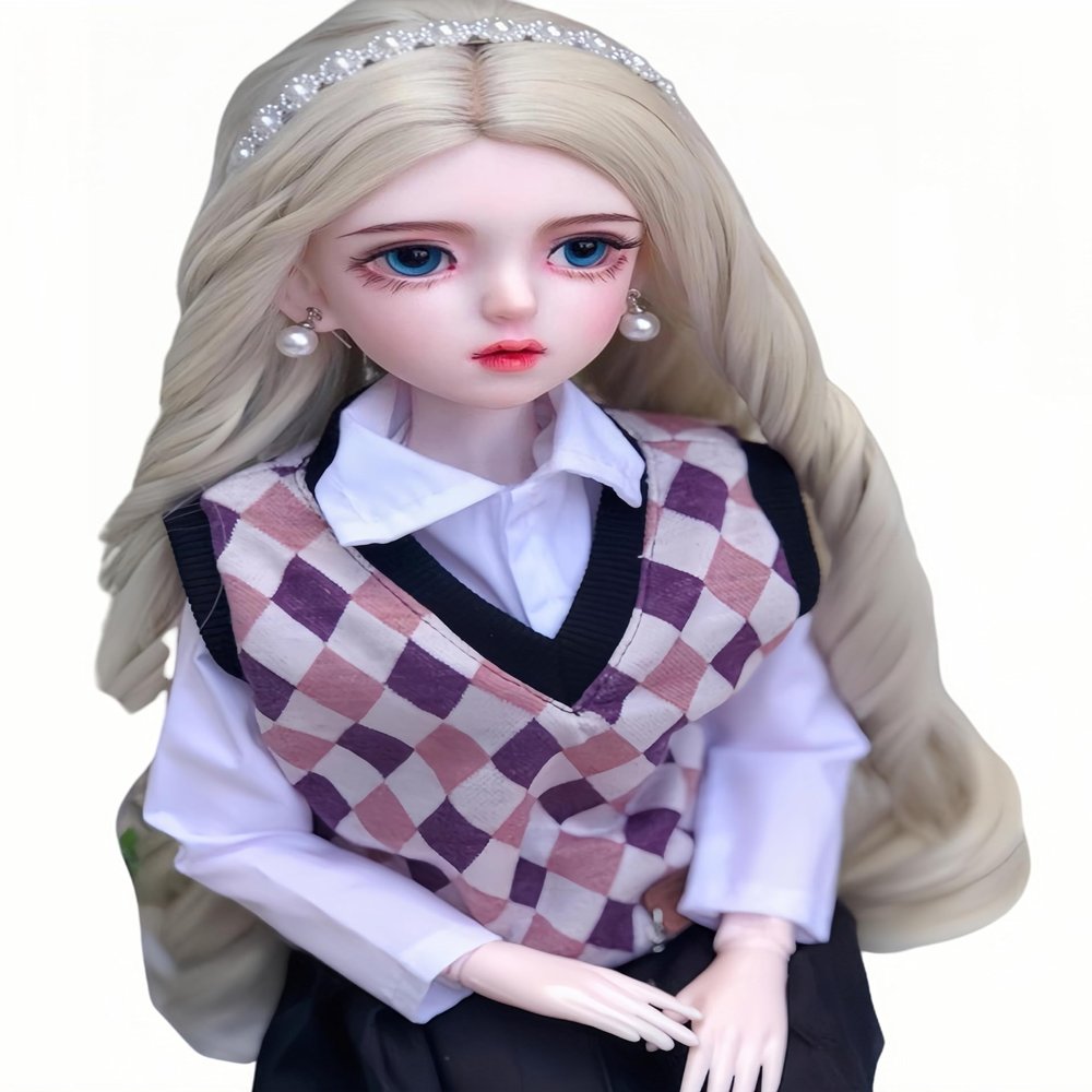 1/3 BJD Doll Kawaii Doll Move Joints Handmade Makeup Cute 24 Inches Collectible Cartoon Dress up Dolls Best Gift (B)