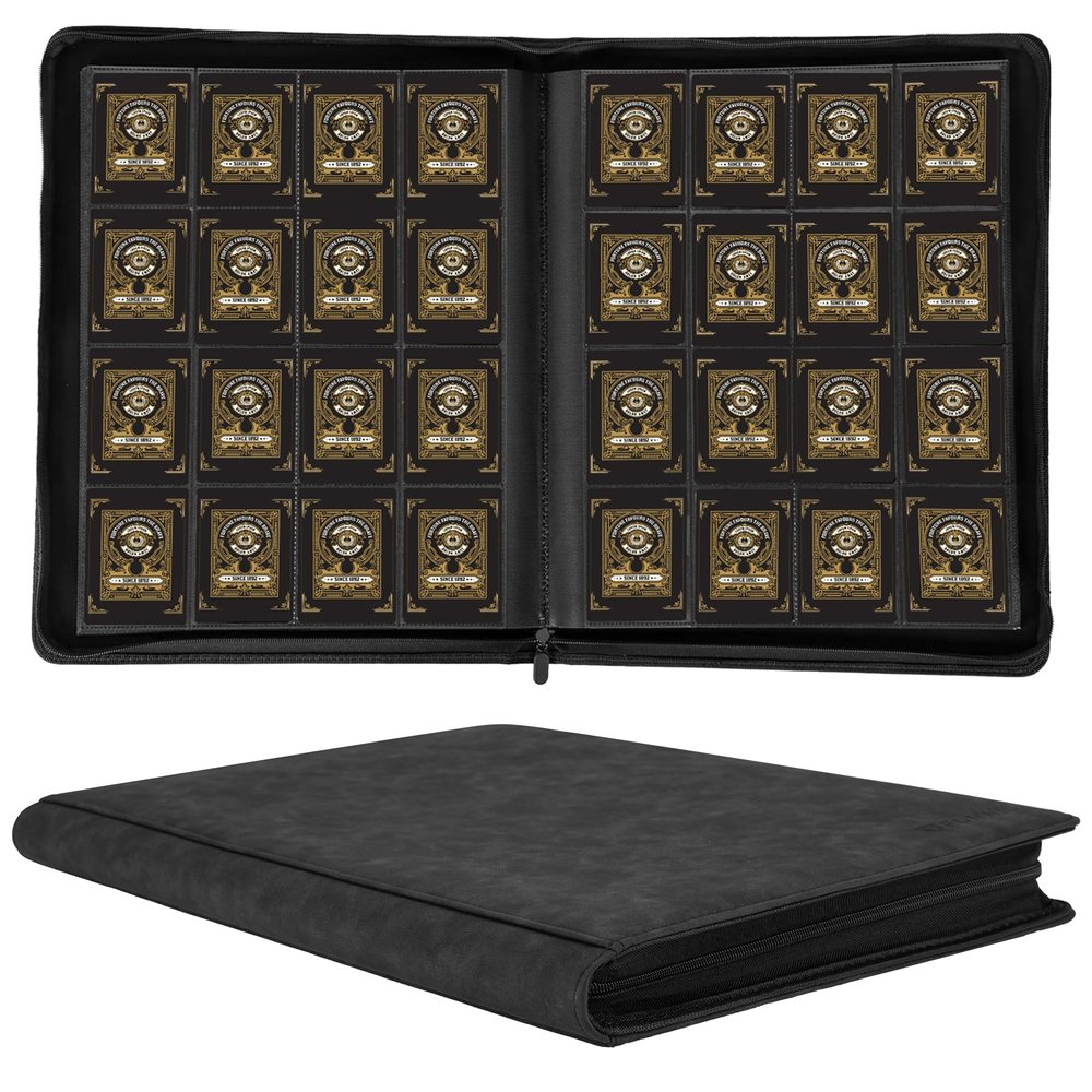 1000+ Pockets Trading Card Binder, 16 Pockets Trading Card Binder Ringless Side Loading Trading Card Album Folder for TCG,MTG,Sports Cards (Black)