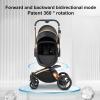 Magic ZC 360 Rotation PU Leather 2 in 1 Baby Stroller, Reversible Newborn Foldable Pram, Infant High Landscape Pushchair, Portable Standard Stroller, Reclining Buggy, Baby Carriage (HR003-orange) view 3