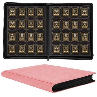 1000+ Pockets Trading Card Binder, 16 Pockets Trading Card Binder Ringless Side Loading Trading Card Album Folder for TCG,MTG,Sports Cards(Pink)