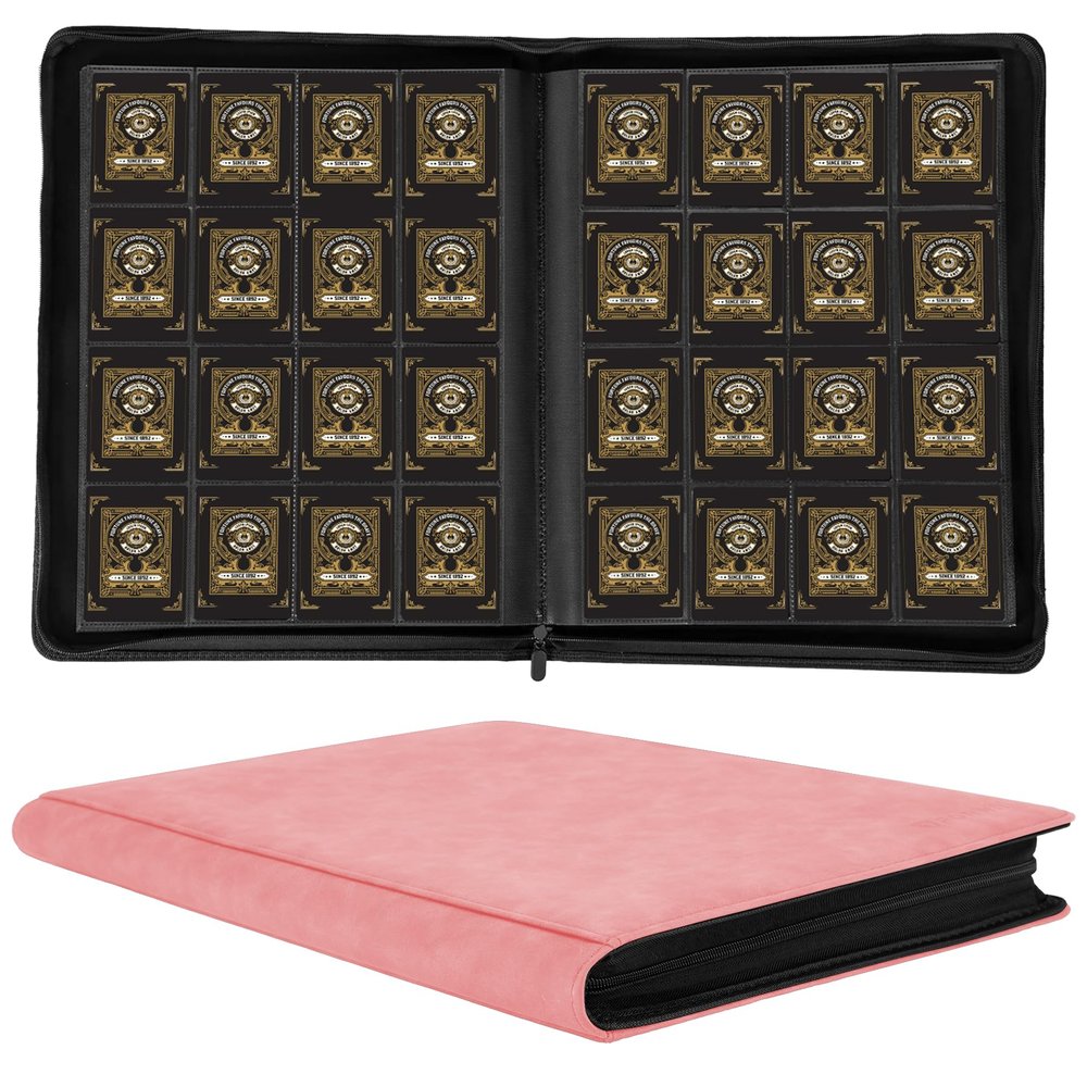 1000+ Pockets Trading Card Binder, 16 Pockets Trading Card Binder Ringless Side Loading Trading Card Album Folder for TCG,MTG,Sports Cards(Pink)