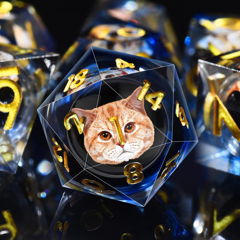AUSTOR 7 Die DND Dice Set 7 Pieces Cat Resin Dice Role Playing D and D Dice D20 D12 D10 D8 D6 D4 Sharp Edge Dungeons and Dragons Dice with Case