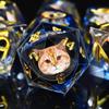 AUSTOR 7 Die DND Dice Set 7 Pieces Cat Resin Dice Role Playing D and D Dice D20 D12 D10 D8 D6 D4 Sharp Edge Dungeons and Dragons Dice with Case view 1