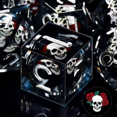 AUSTOR 7 Die DND Dice Set 7 Pieces White Skull Resin Dice Role Playing Sharp Edge Dice D20 D12 D10 D8 D6 D4 with Case for Dungeons and Dragons