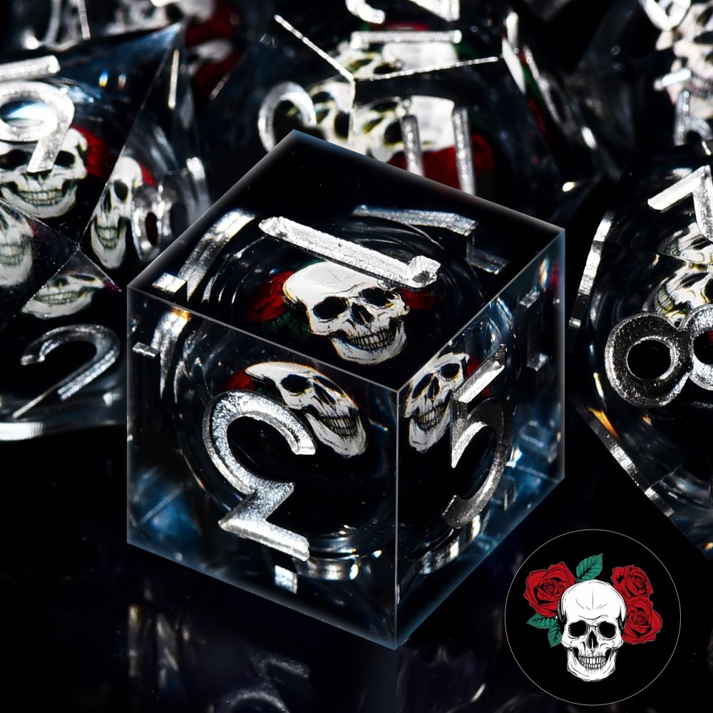 AUSTOR 7 Die DND Dice Set 7 Pieces White Skull Resin Dice Role Playing Sharp Edge Dice D20 D12 D10 D8 D6 D4 with Case for Dungeons and Dragons